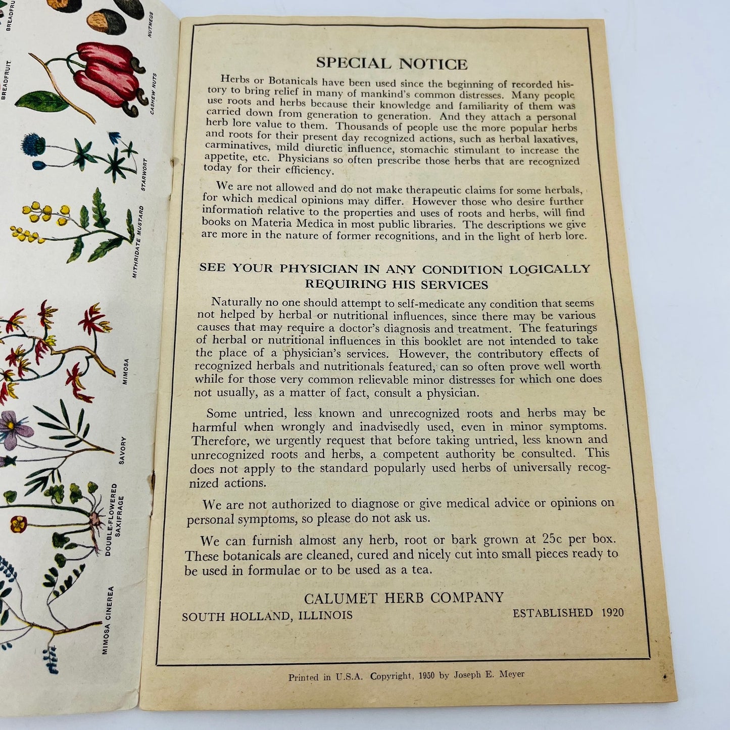 The Herbalist Almanac 1950 Eyer Indiana Botanic Herbs Advertising Booklet L2-3