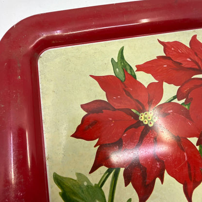 Vintage MCM Poinsettia Toleware Tin Litho Tray 17.5 x 13” TI2