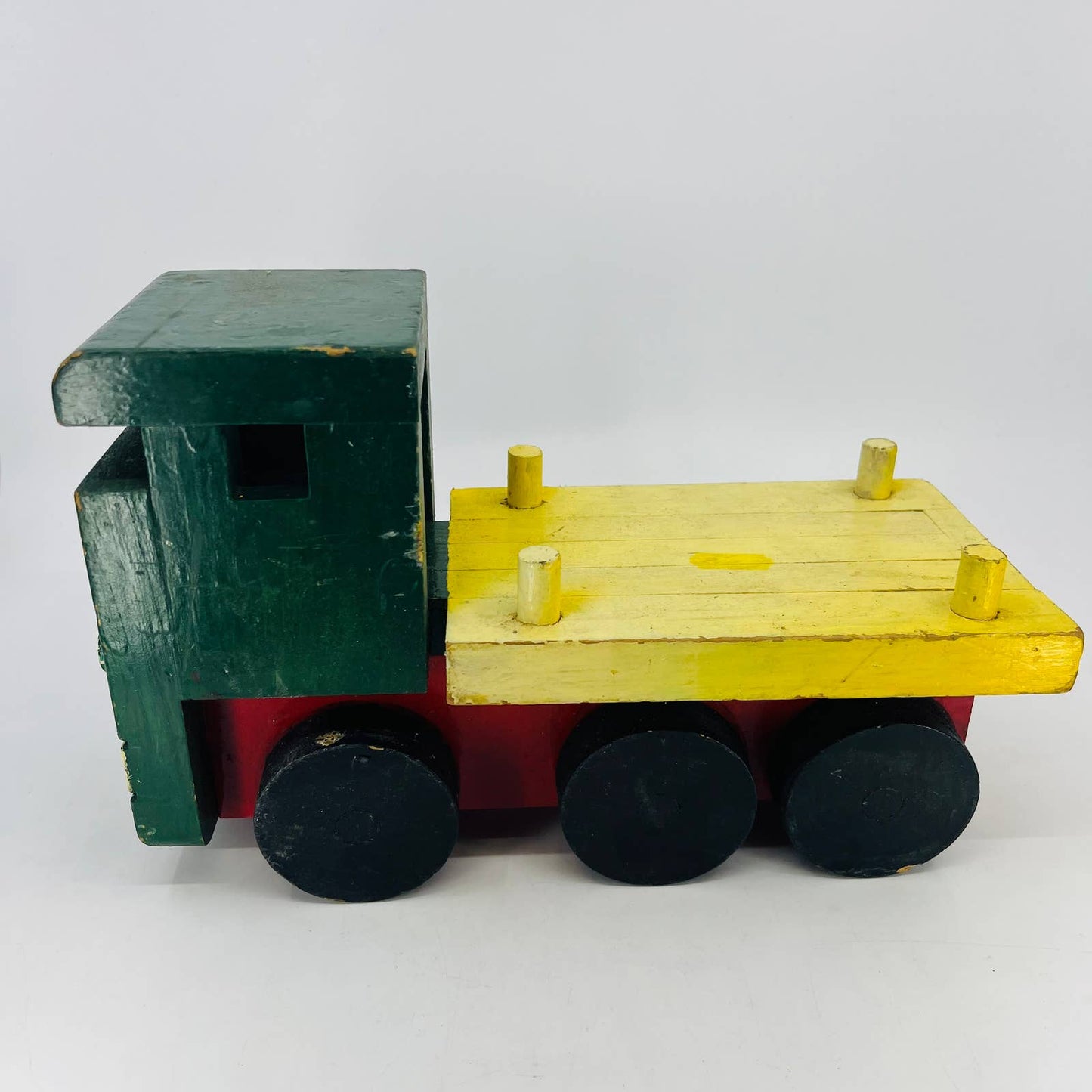 1960s Large Handmade Wooden Toy Semi Truck Tractor Trailer 11x7” TD9