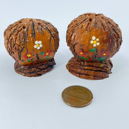 Vintage Handmade Painted Walnut Faux Salt and Pepper Shaker Set of 2 SD1