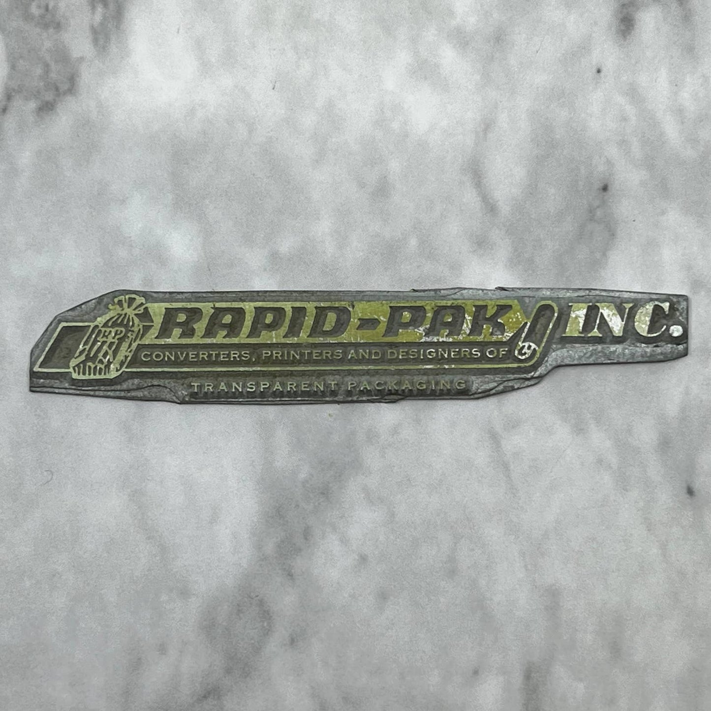 Vtg Letterpress Printers Block Plate Rapid-Pak Inc. Transparent Packaging SE819