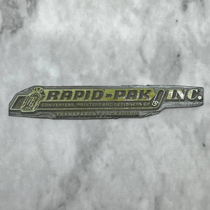 Vtg Letterpress Printers Block Plate Rapid-Pak Inc. Transparent Packaging SE819