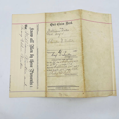 1897 Quit Claim Deed Charles E. Virtue Cincinnati Ohio C12