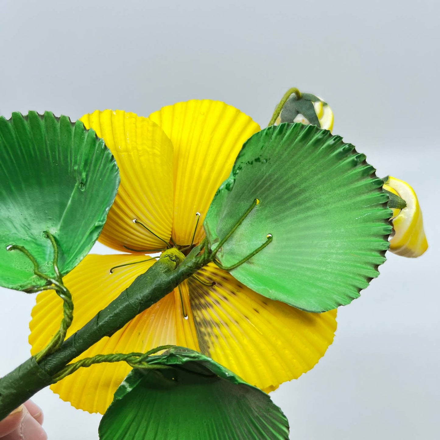 Vintage Handmade Yellow Flower Made from Seashells 6” TE5