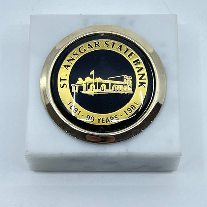 1981 St. Ansgar State Bank Iowa 90th Anniversary Marble Paperweight SD3