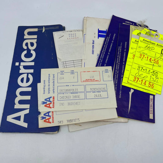 1970s American Airlines Boarding Passes Envelope/Passenger Stubs Bag Tags AC8-4