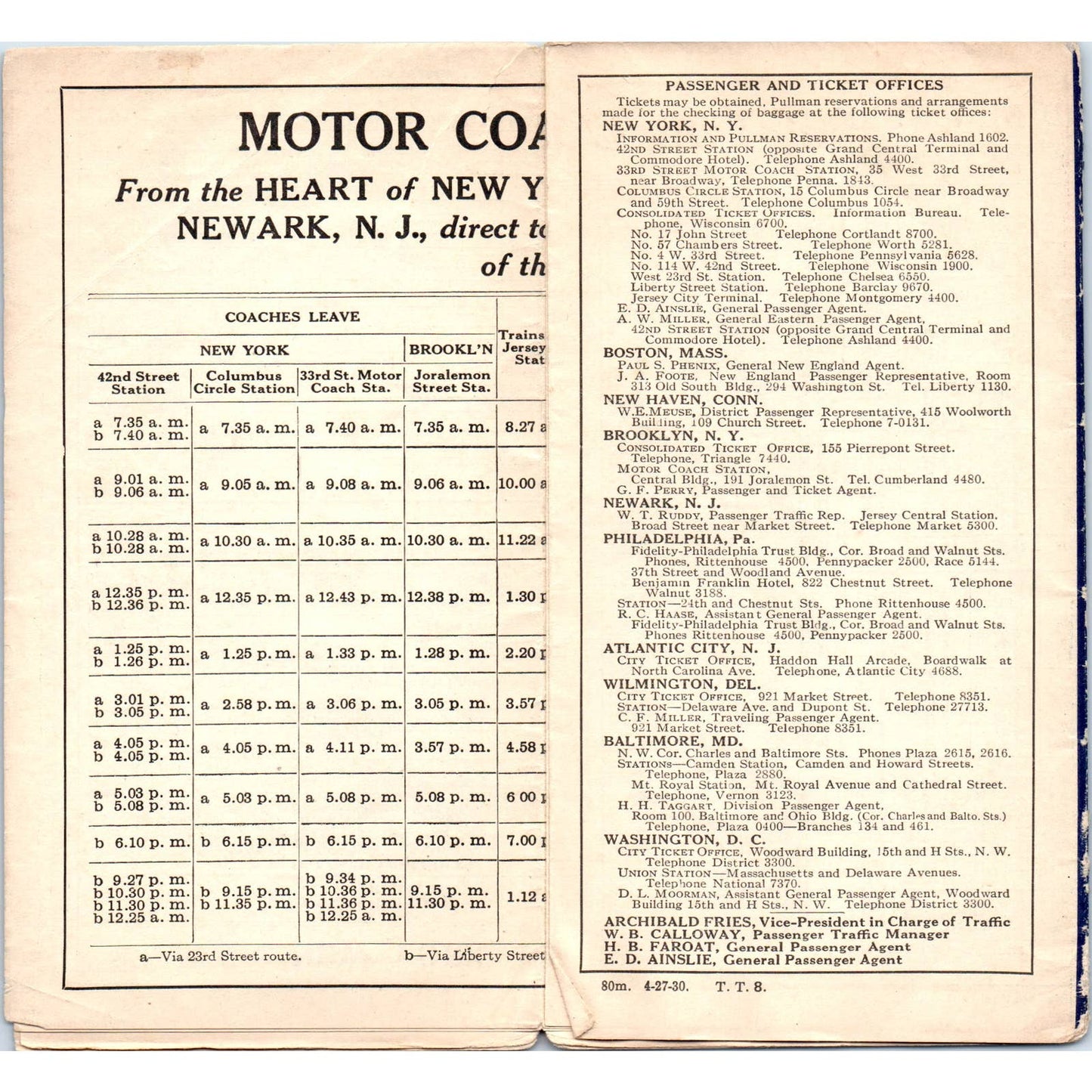 1930 B&O RR NY Newark Philadelphia Wilmington Baltimore Washington Timetable