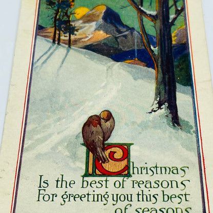 1910s Christmas Post Card WINSCH Back Birds Mountains Moon Snow Poem PA4