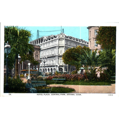 Hotel Plaza Central Park Havana Cuba Original Postcard P3-1