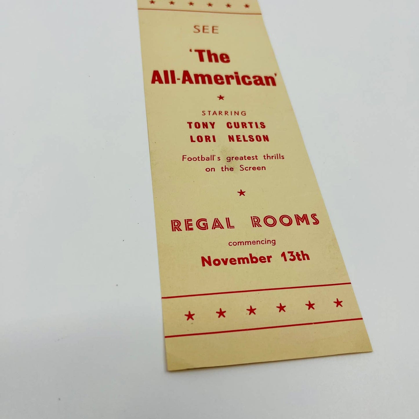 1953 The All American Movie Tony Curtis Advertising Bookmark Flyer SC1