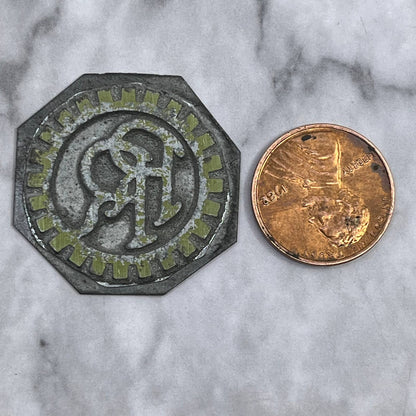 Vintage Printing Letterpress Printers Block Plate “RR” Monogram Logo SE825