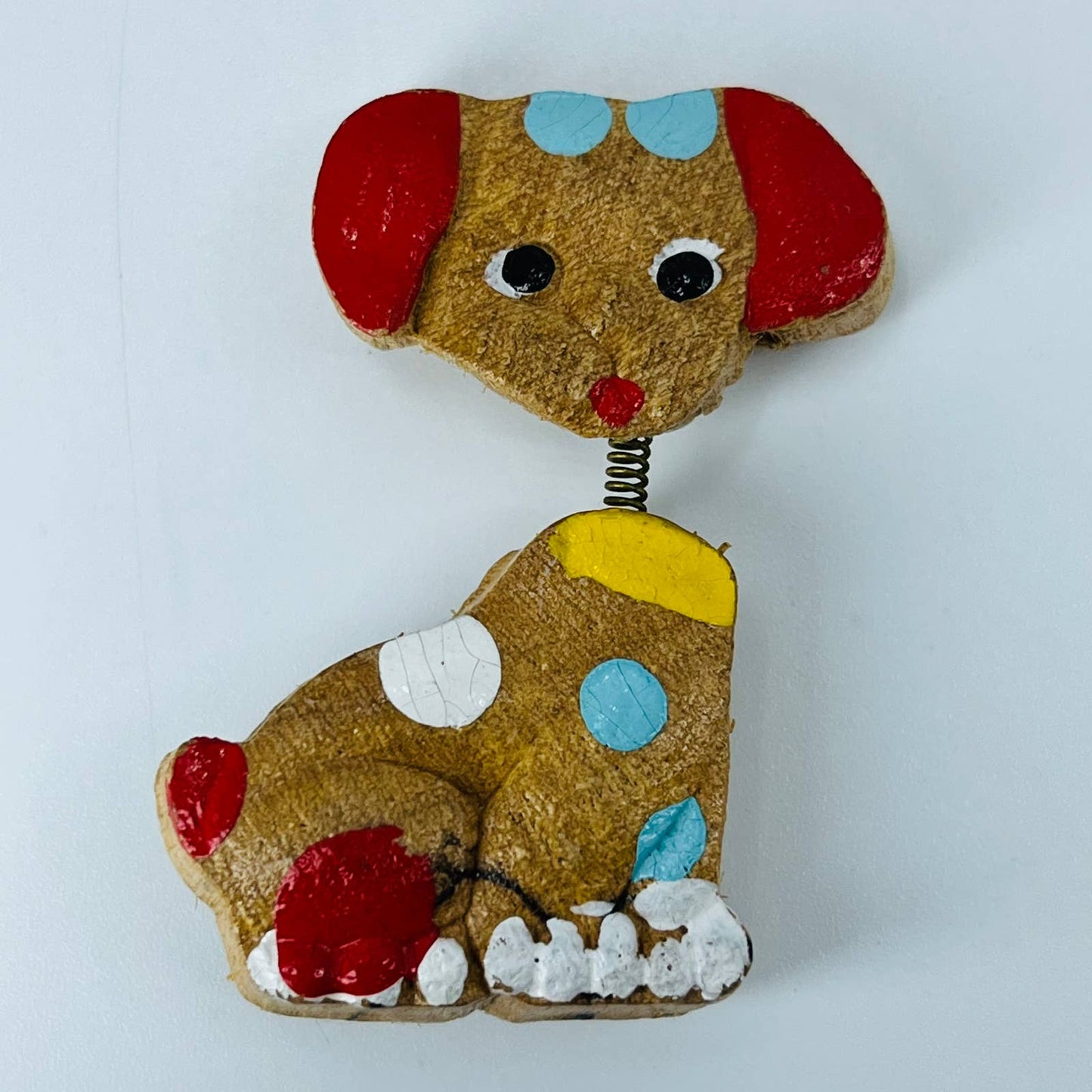 1950s Wooden Dog Pinback Pin Button Hand Painted in Japan 2” SA5