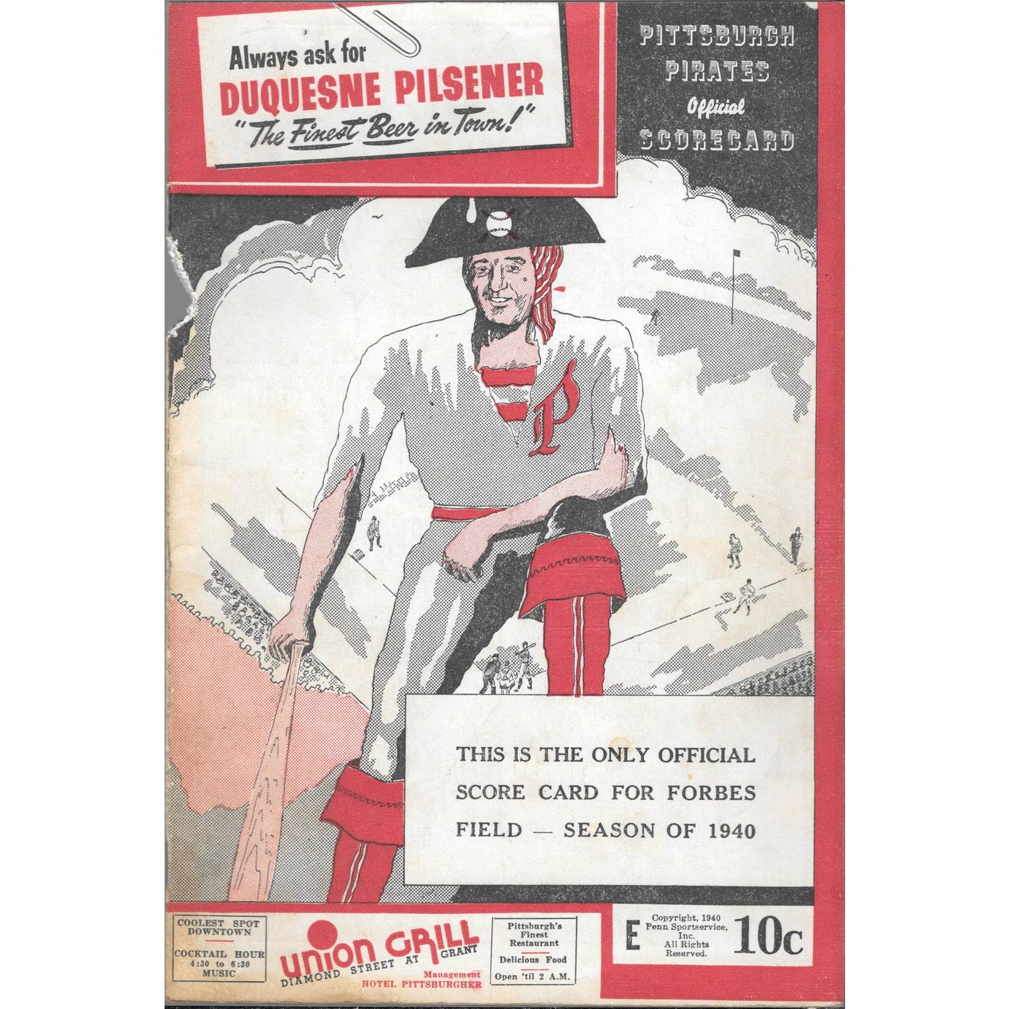 1940 Original Pittsburgh Pirates Vs New York Giants Baseball Program TJ8-1