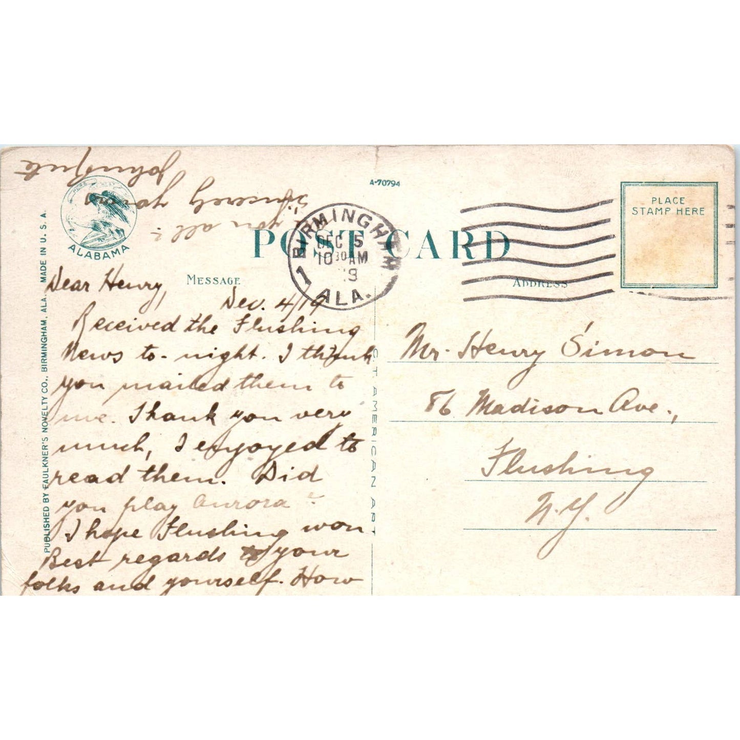 Birmingham AL Country Club Golf Course Water Hazard Original Postcard TK1-23