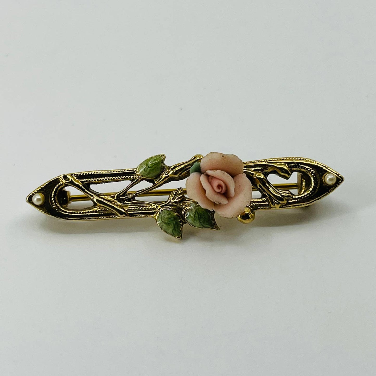 Vintage Pink Cabbage Rose Pin Gold Tone Brooch SB3