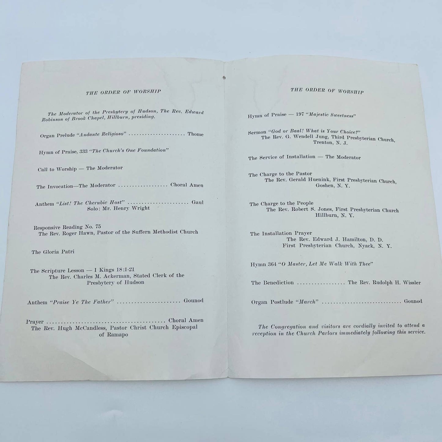 1944 Service of Installation Rudolph H Wissler Suffern Presbyterian Church NY D6