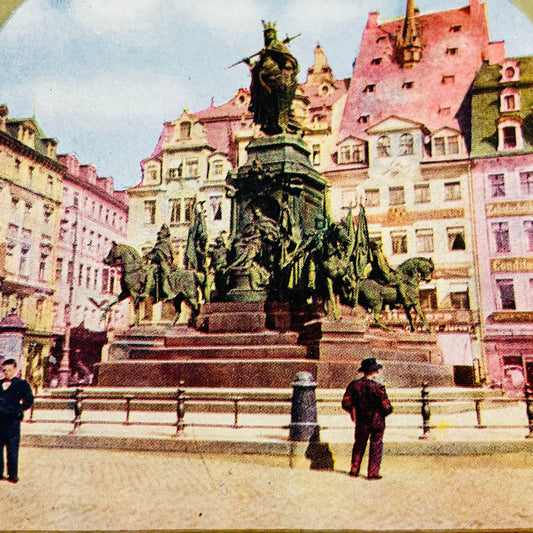 1905 Stereoview Card Victory Monument Leipzig Leipsic Germany