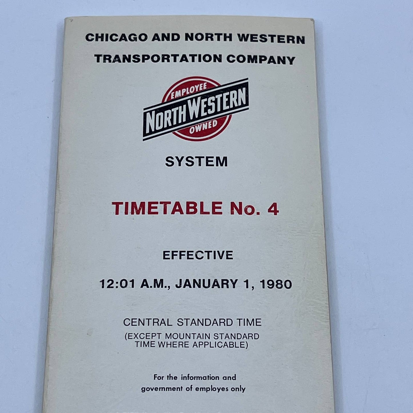 1980 Chicago & Northwestern Railroad Employee Timetable No. 4 TG6