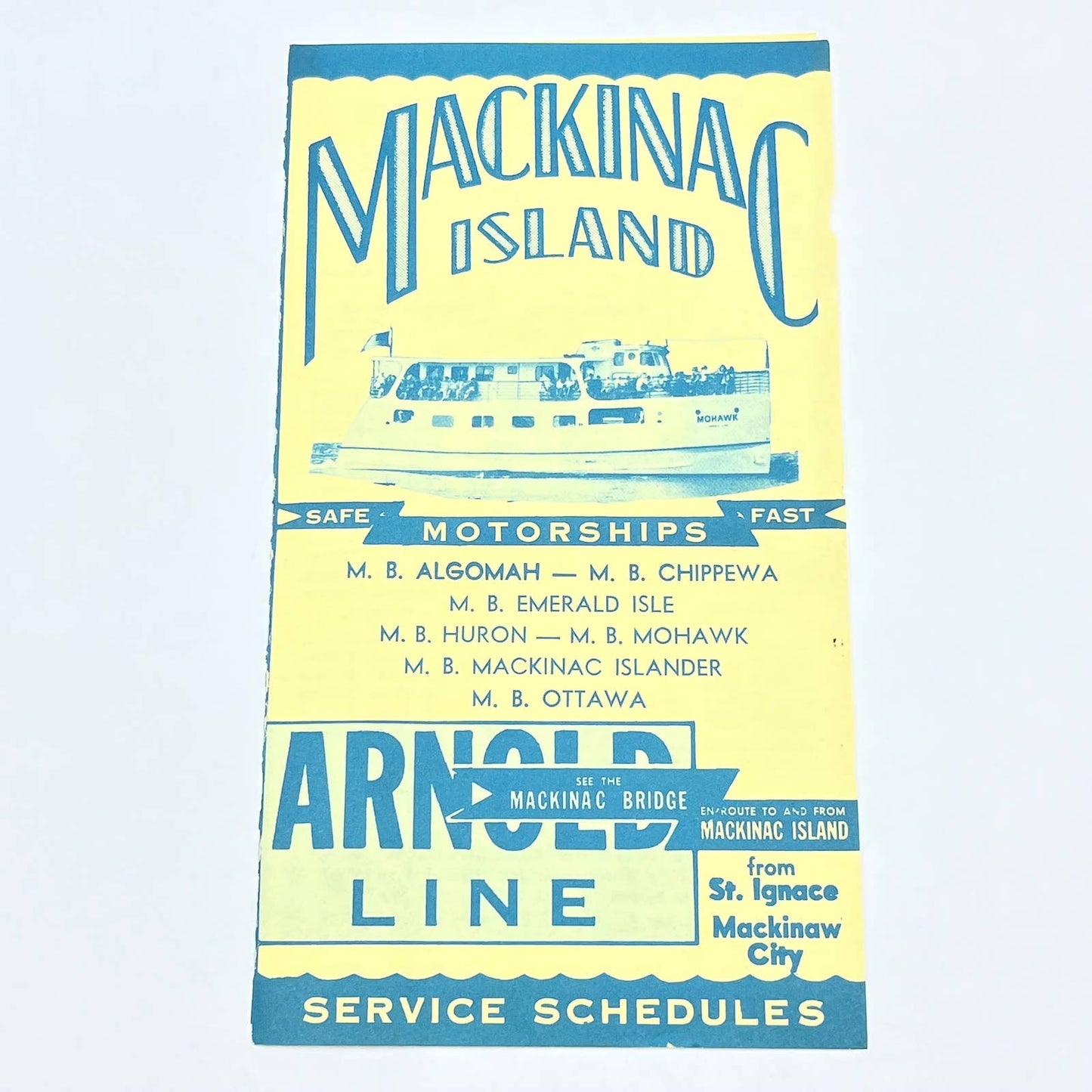 1964 Mackinac Island Arnold Line Motorship Tours Brochure Timetable AC1