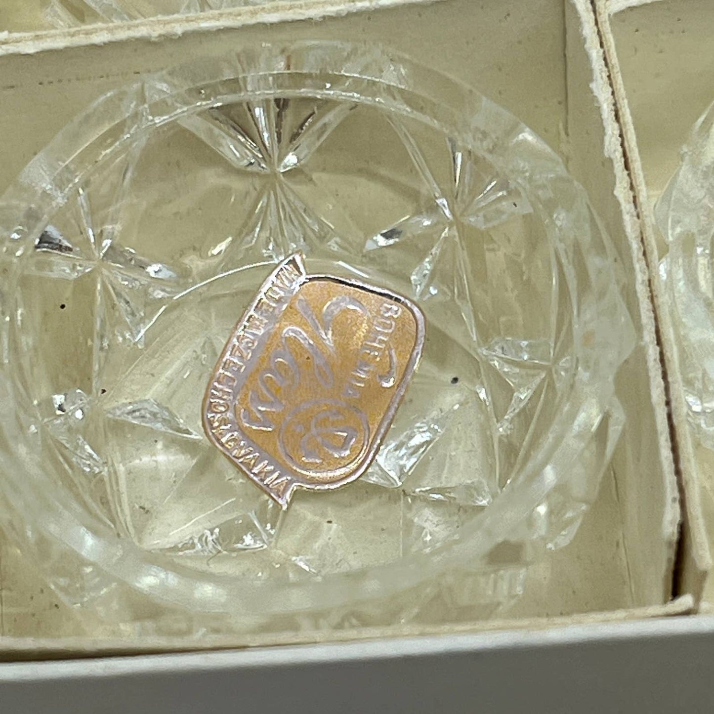 Bohemia Glass Czechoslovakia Crystal Glass Salt Cellar & Spoon Set w Box NOS TK2