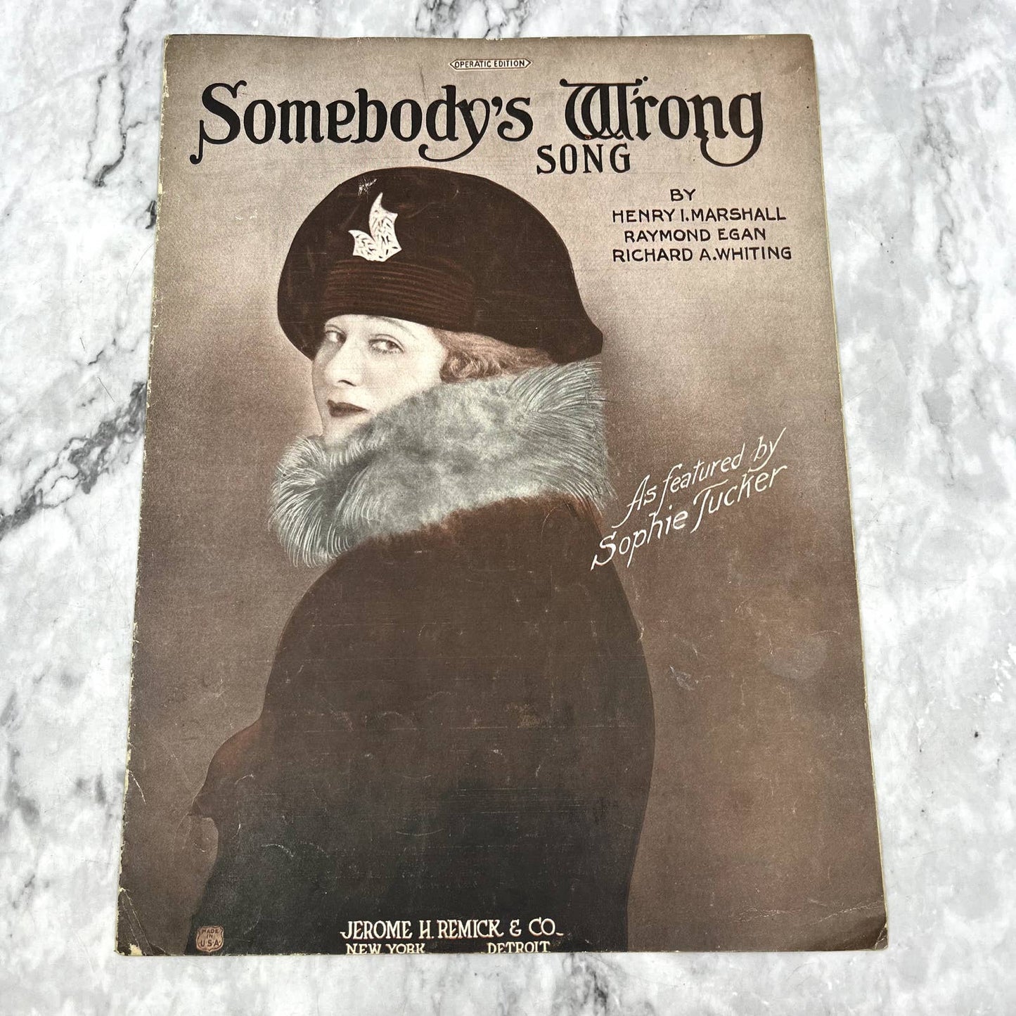 Somebody's Wrong Song Henry I. Marshall Raymond Egan 1923 Sheet Music TK2-SM2