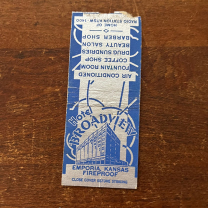 Hotel Broadview Emporia Kansas Advertising Matchbook Cover SB3-M5