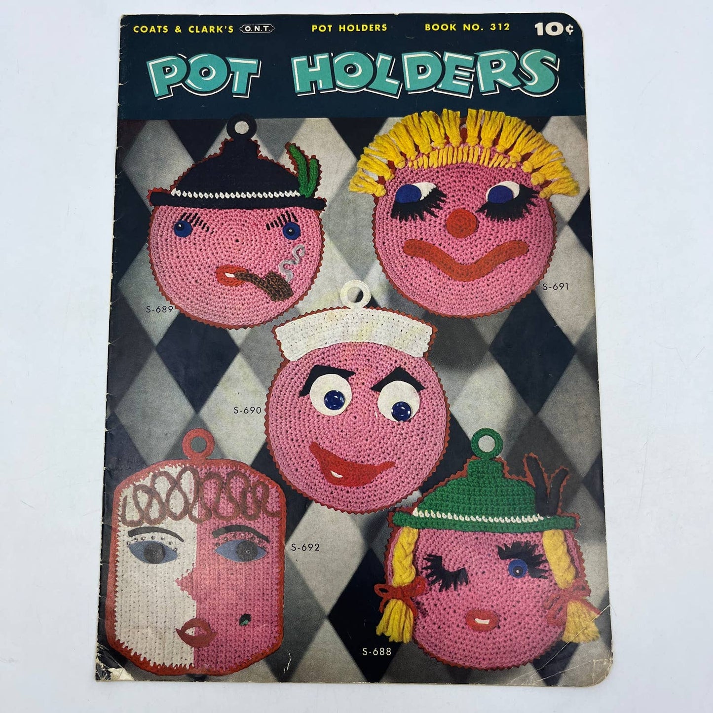 1955 Coats & Clark's Crochet pattern Book #312 Anthropomorphic Potholders TH7