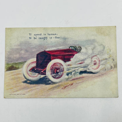 1910 Post Card Illustration Early Automobile Race Derby Speeding Car PA7