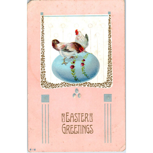 Easter Chickens Giant Easter Egg 1914 Original Postcard TJ9-P2
