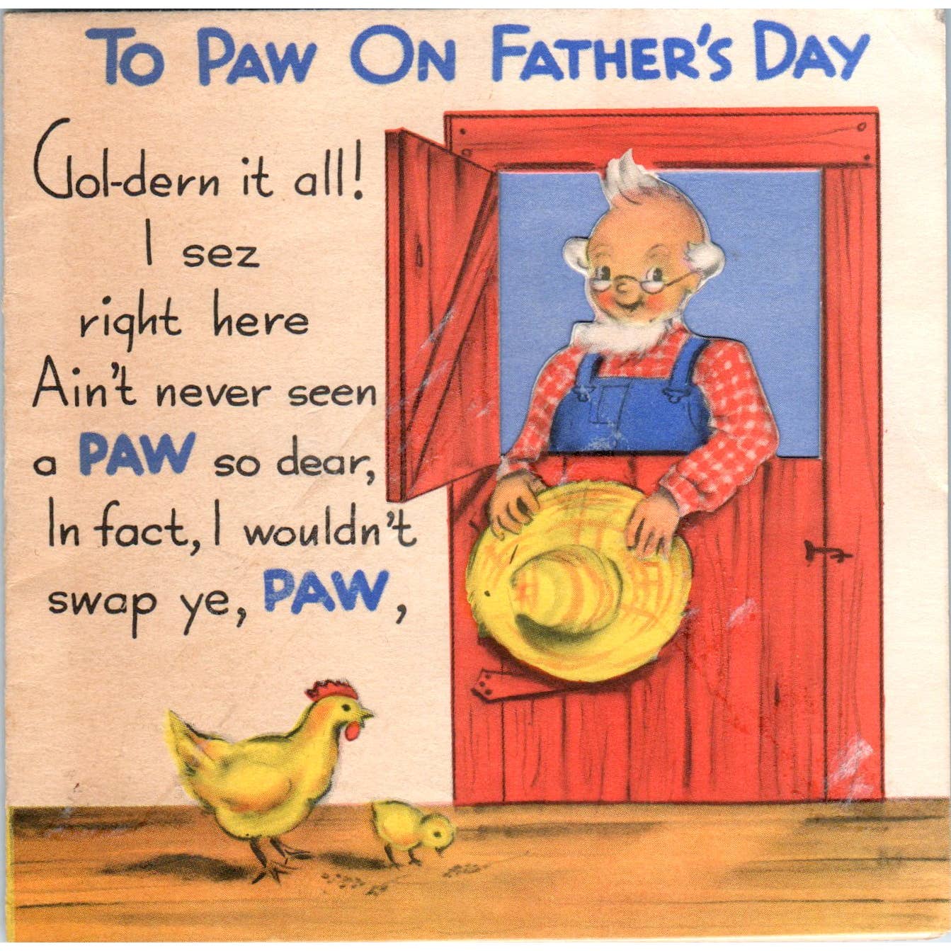 1947 Hallmark Greeting Card - To Paw on Father's Day Farming Arkansas Theme SF2