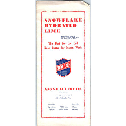 Vintage Snowflake Hydrated Lime Advertising Informational Brochure Annville PA