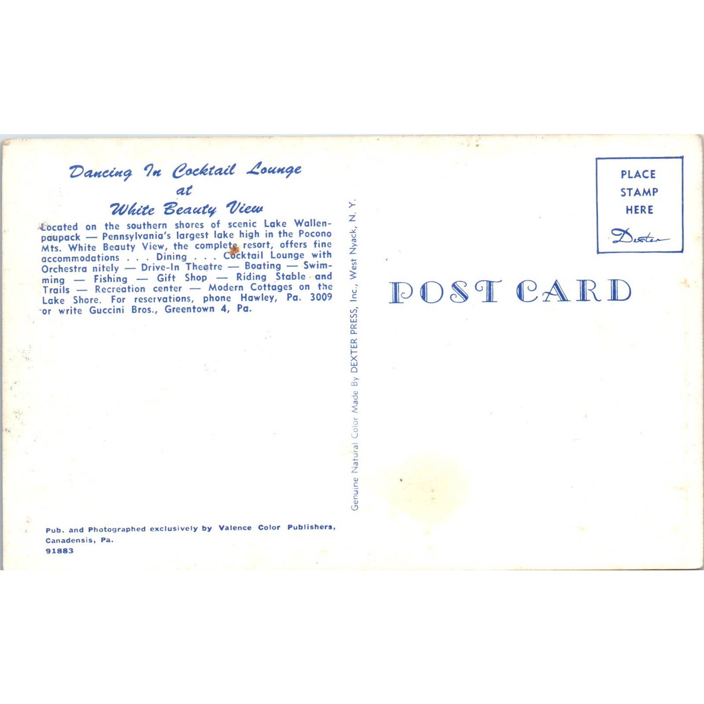 Vintage Postcard Cocktail Lounge White Beauty View Hawley PA TD8-P2
