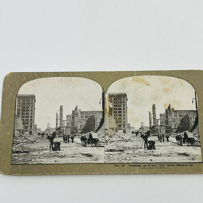 1906 Stereoview Card View of San Francisco Earthquake Photographer on Grant Ave.