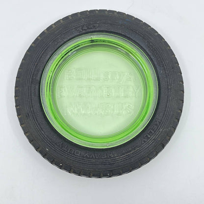 Vintage Kelly Springfield Heavy Duty Tire Uranium Glass Advertising Ashtray TE3