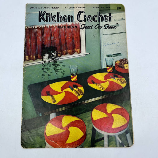 1954 Kitchen Crochet Patterns Coats & Clark 304 Place Mat Curtain Potholders TH7
