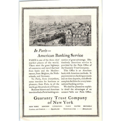 c1920 Harper's Magazine Ad - Guaranty Trust Company of New York "In Paris" TF6-1