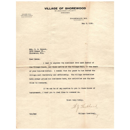 1924 Letter from Milwaukee County Clerk WM J. Cary & Shorewood to Emma Myers SE4
