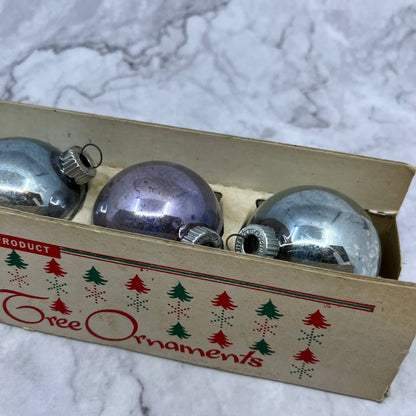Shiny Brite Vintage Mercury Glass Ornaments Set of 5 in Box Pale Blue Silver 2"