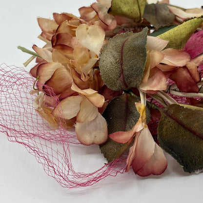 Vintage Woman’s White and Pink Flower and Lead Halo Headband Hair Wreath  HB1