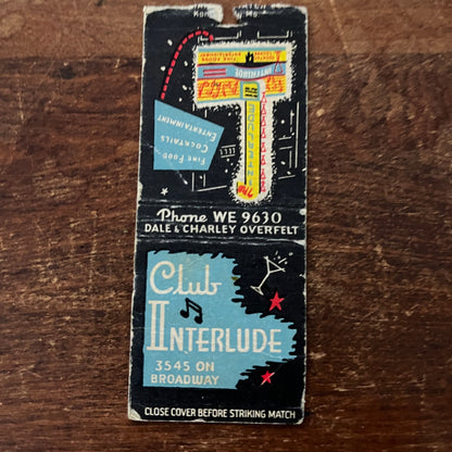 Club Interlude Charley Overfleet Kansas City Advertising Matchbook Cover MM11-6
