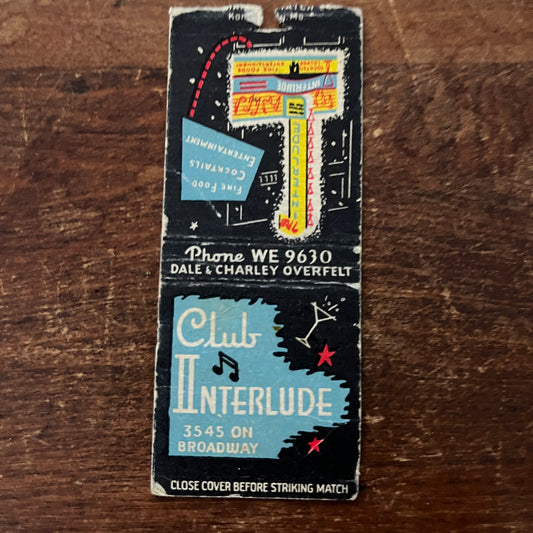 Club Interlude Charley Overfleet Kansas City Advertising Matchbook Cover MM11-6