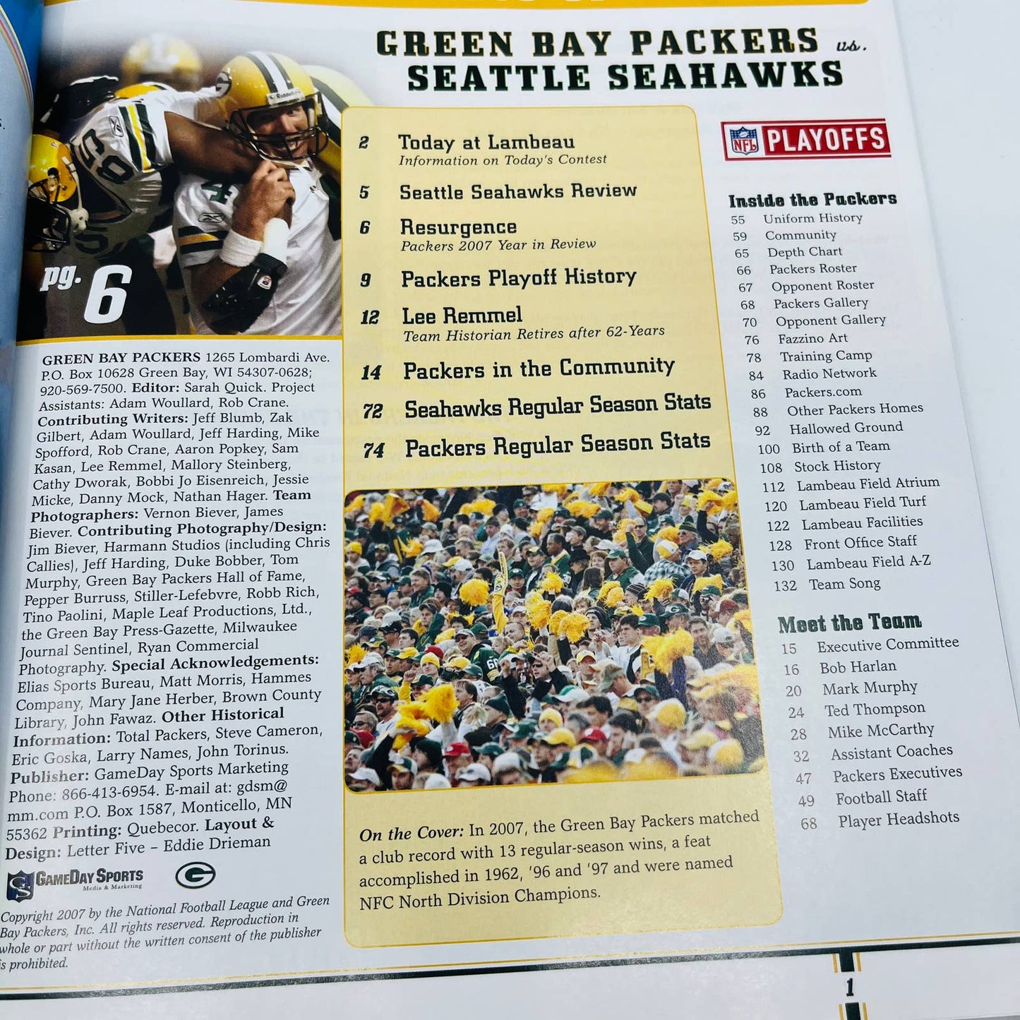 Game Day Green Bay Packers vs Seahawks 2007-2008 Playoff Program Brett Favre BA3