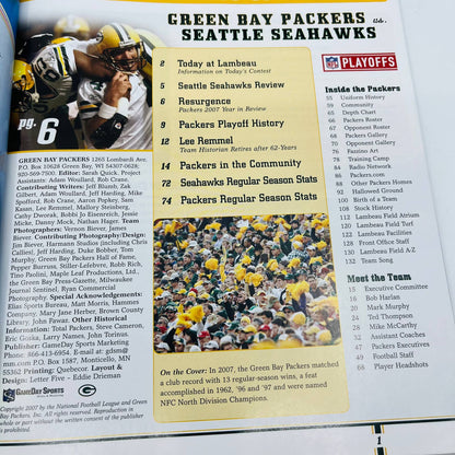Game Day Green Bay Packers vs Seahawks 2007-2008 Playoff Program Brett Favre BA3