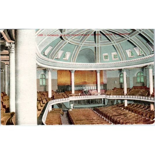 Antique Postcard Interior of First Presbyterian Church Seattle Washington TD9