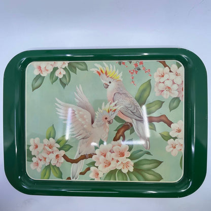 1950's Set of 4 MCM Cockatiel Tropical Toleware Tin Litho Trays 17.5 x 13” TH9-3P