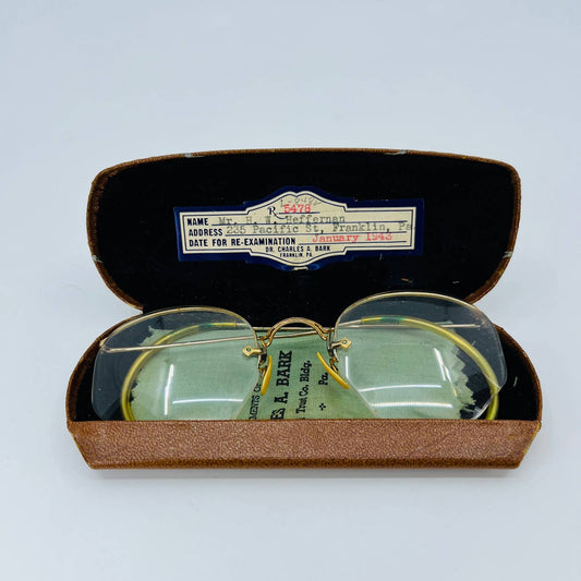 Antique Art Deco AO Gold Half Rim Cable Arm 12K GF Eyeglasses w/ Case PA TH3