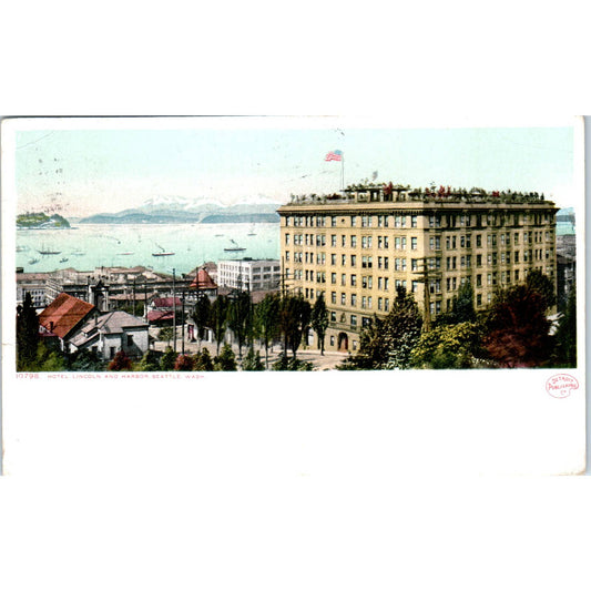 1908 Postcard Hotel Lincoln and Harbor Seattle Washington TD9