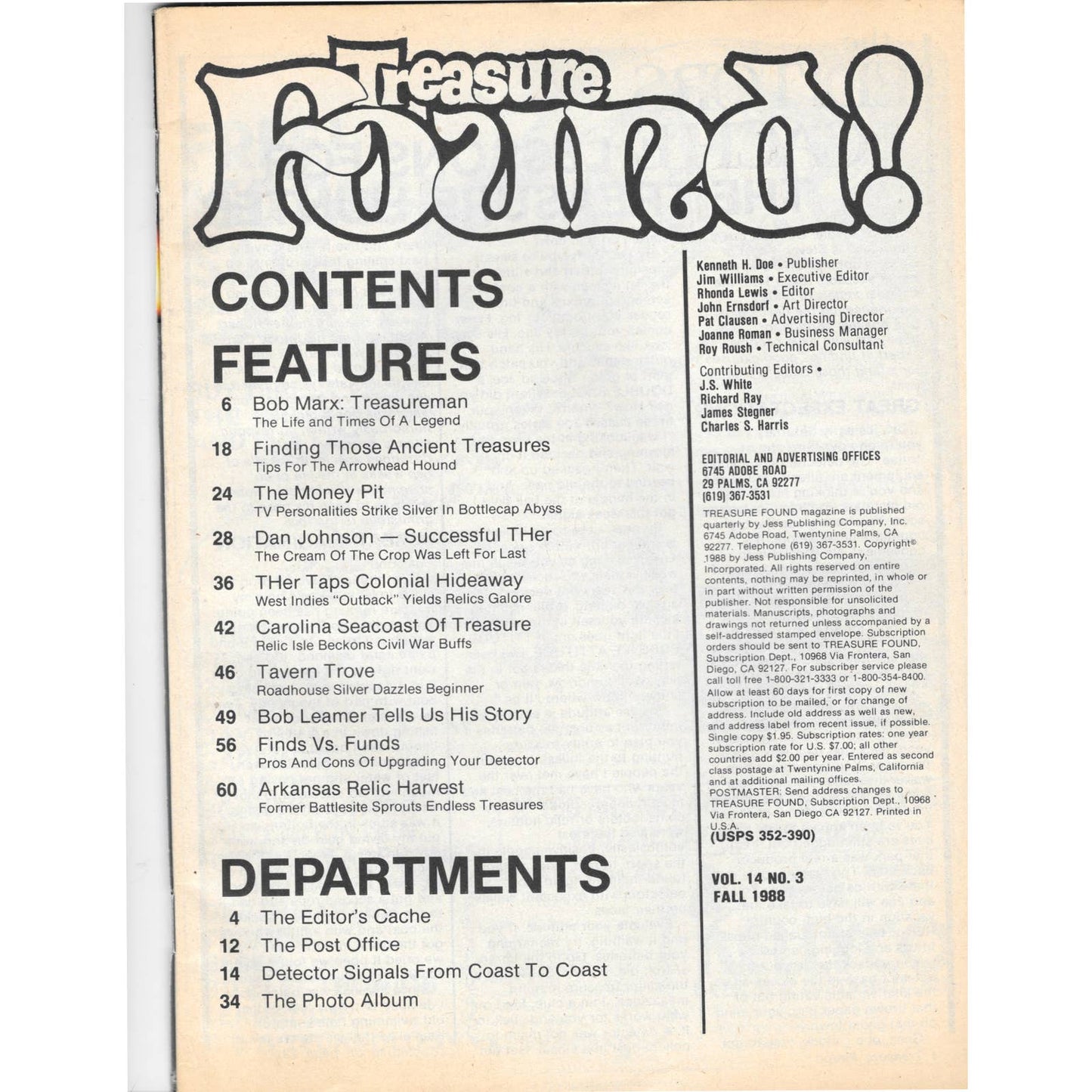 Treasure Found! Magazine 1988 Fall Metal Detecting Gold Diamonds M2