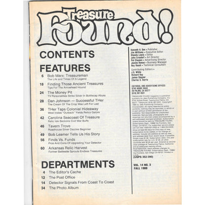 Treasure Found! Magazine 1988 Fall Metal Detecting Gold Diamonds M2