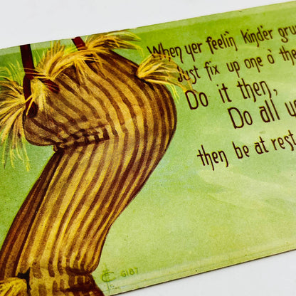 1910s Post Card Humor Illustrated Pants Full of Straw Suspenders Joke PA6